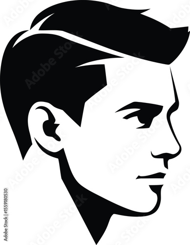 Man face profile vector illustration black and white art for design and stylish haircut concept