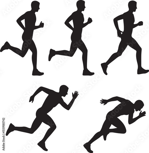 Silhouettes of running men in action displaying dynamic movement and athleticism