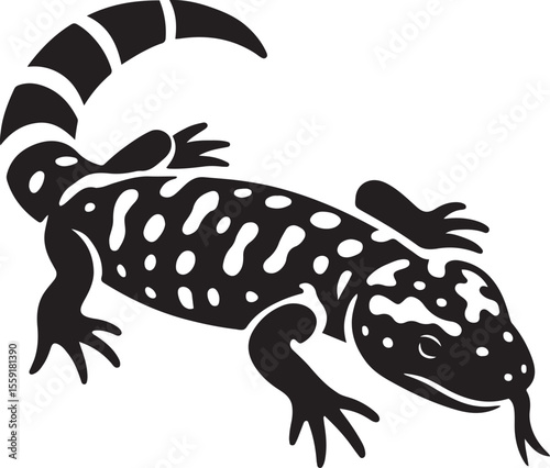 Gila monster minimal silhouette for tattoo art, Black and white lizard inspired design