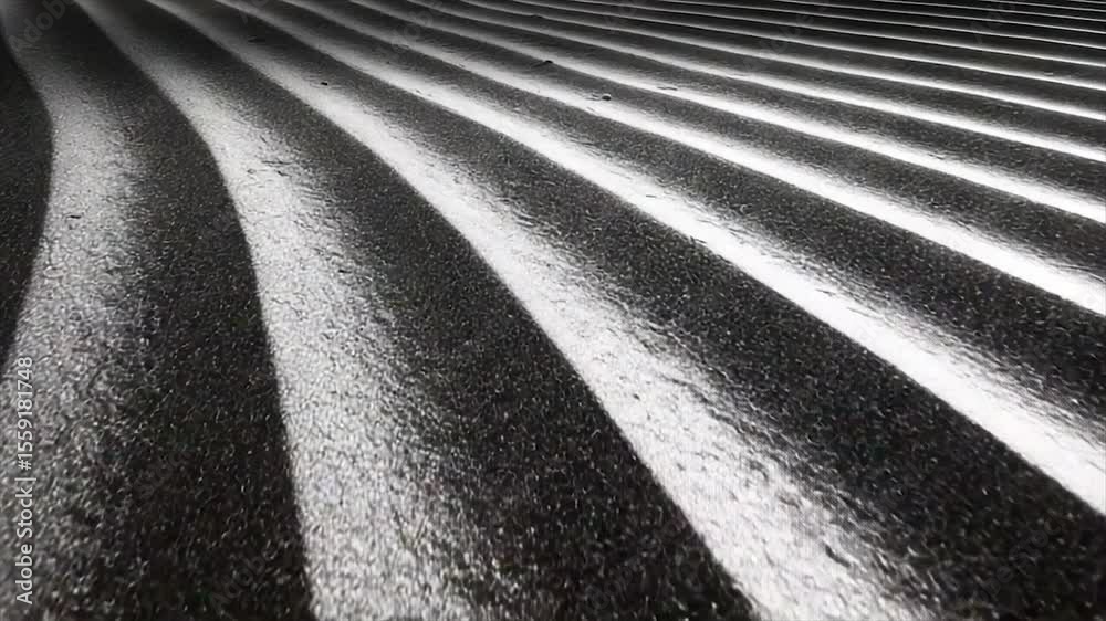 Monochrome abstract image of curved, parallel lines on a textured surface