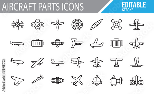Airplane Parts, Engine, and Wing Icons for Aircraft Design and Engineering
