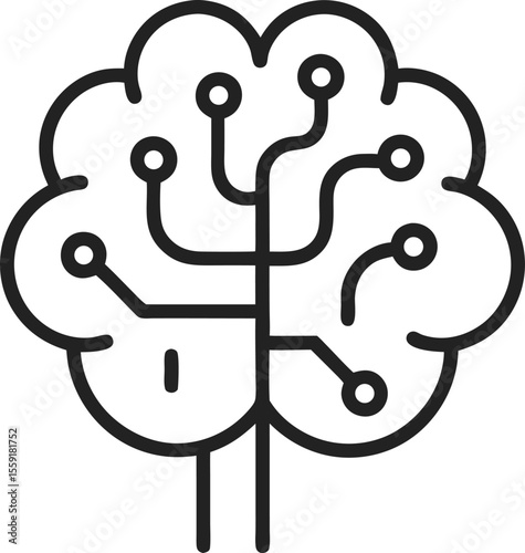 AI Brain and Neural Network Outline Icon 