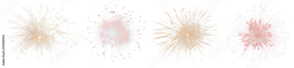 Obraz premium PNG Vibrant festive fireworks display, element set on transparent background