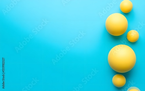 Abstract Yellow Spheres on Blue Background Minimalist Design
