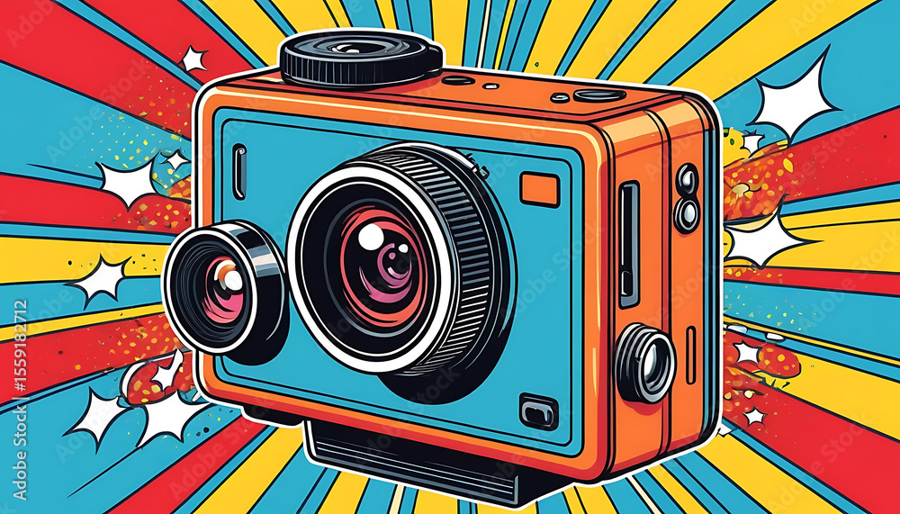 Fototapeta premium Retro Action Camera in Pop Art Style