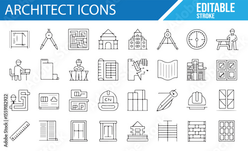Architectural Icons Collection Featuring Tools, Designs, and Construction Projects