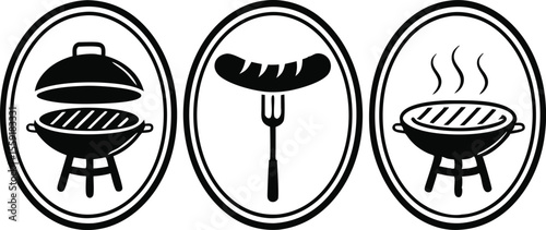 Vector illustrations depicting barbecue elements including grill sausage and cooking concepts