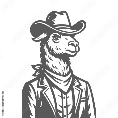 Cowboy Llama in Suit – Funny Animal Character Vector Illustration