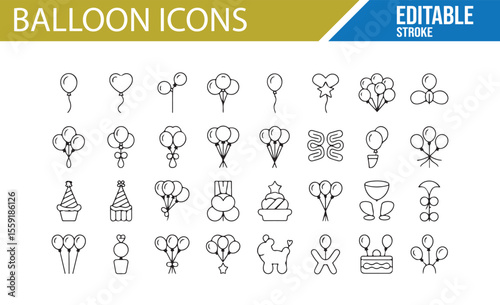 A Set of Balloons and Party Icons for Birthdays, Holidays, and Celebrations