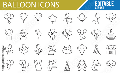 Balloons, Party Decorations, and Event Planning Icons for Celebration Themes