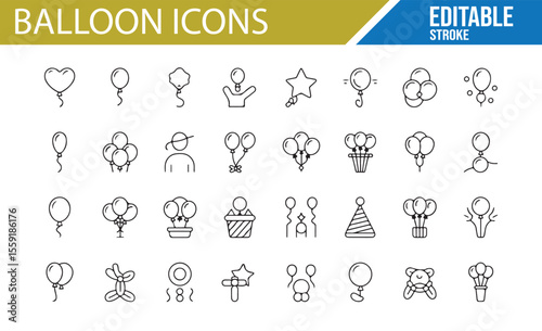 Fun and Celebration Icons Featuring Balloons, Gifts, and Party Decorations