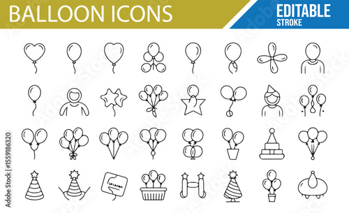 Celebration and Party Balloon Icons for Birthday, Wedding, and Holiday Themes