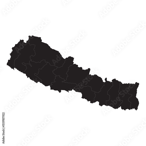 Political and geographical map of Nepal with provinces, borders, cities, rivers, terrain, and Himalayas

