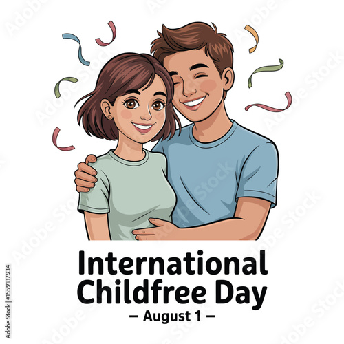 Happy international childfree day illustration of a couple celebrating their lifestyle choice together