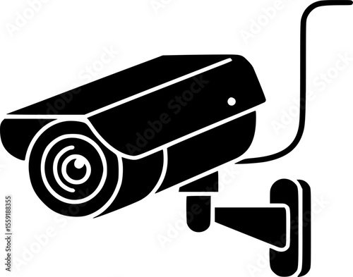 A simple, black silhouette of a security camera icon.