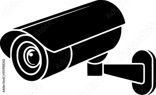 A simple, black silhouette of a security camera icon.