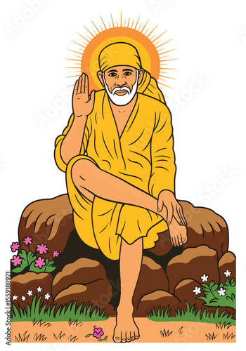  Serene Sai Baba Illustration Divine Blessings and Spiritual Peace