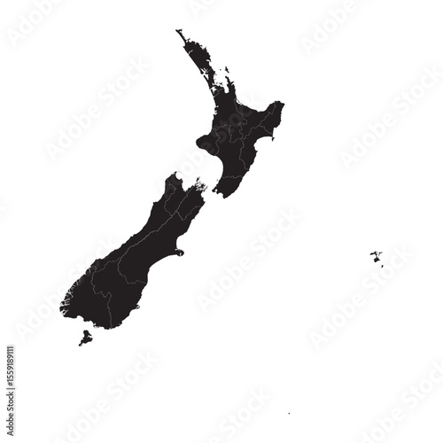 Political and geographical map of New Zealand with islands, regions, cities, terrain, and coastline details

