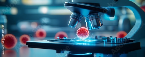 Microscopic Examination Red Cell under Microscope with Blue Light, Biology, Science