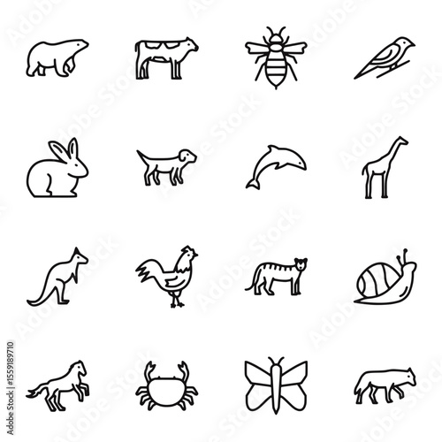 Minimalist Animal Icons Line Style