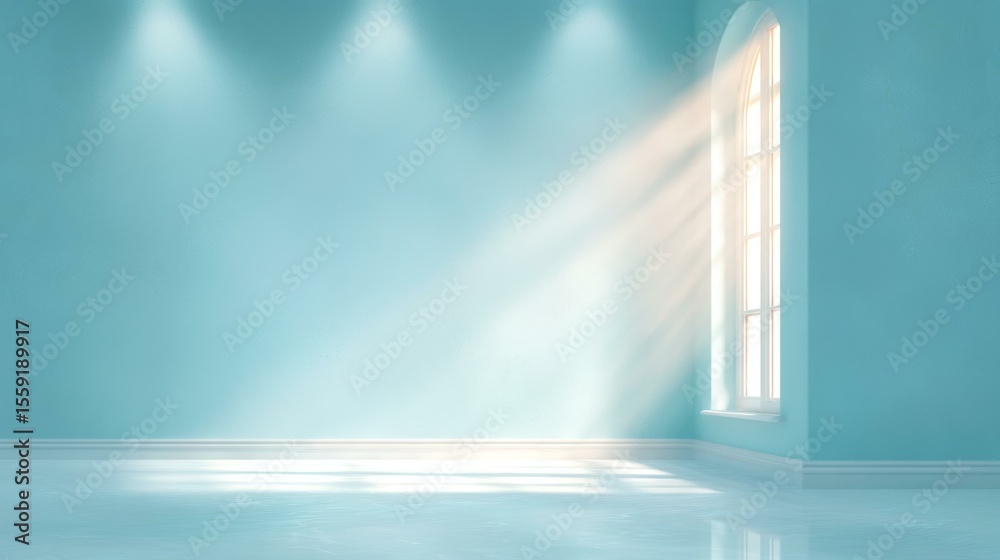 Obraz premium Empty Light Blue Room Interior Illustration