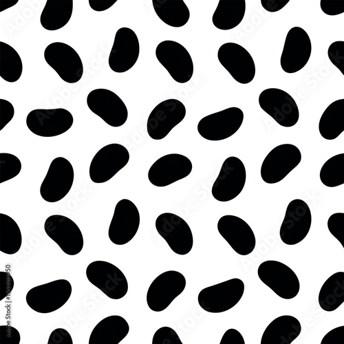 Black and white bean seamless pattern; simple, minimalist food design.