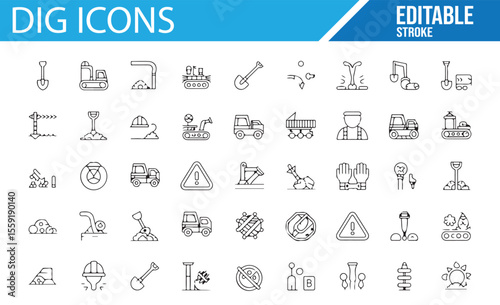 A Collection of Excavation, Construction, and Safety Icons for Building Projects