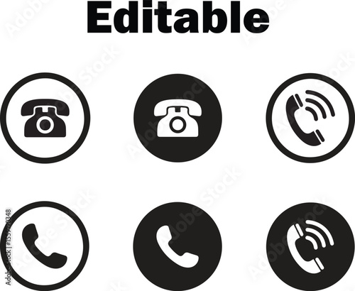 Collection of Editable and Resizable Phone Icons in Black and White