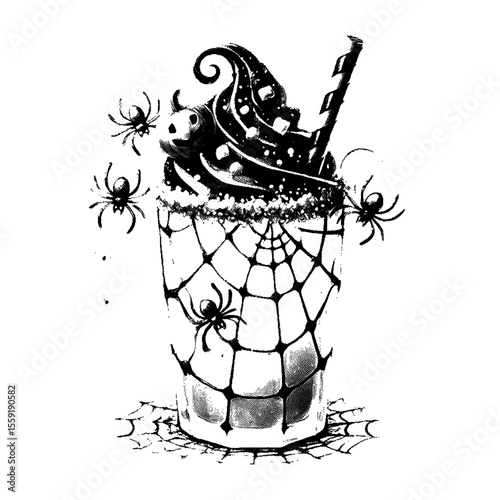 A monochrome umbrella on white background high detailed halftone dither vector design