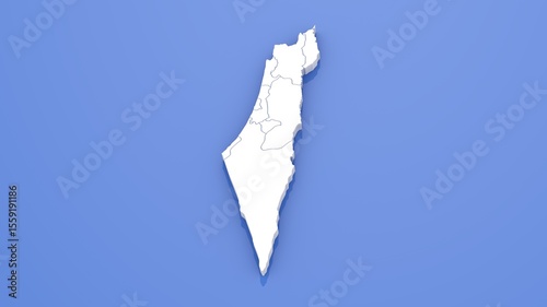 3D Render of Israel Map with State Borders on Blue Background