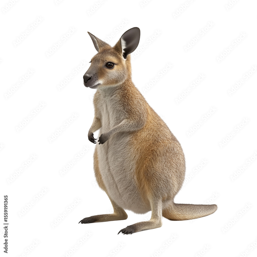 Fototapeta premium A cute agile wallaby standing on a black background a marsupial mammal