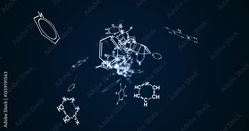 Scattering different variants of the design of the structural formulas of pyridine. Chemical fantasies. Abstract animation.