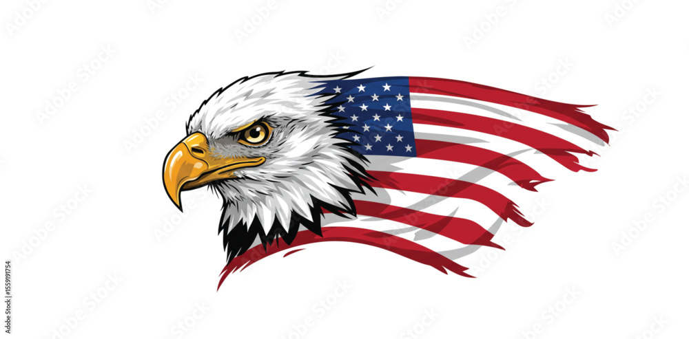 Fototapeta premium Happy 4th of July Banner Vector – Patriotic USA Independence Day Design with American Flag, Fireworks, Stars, Confetti – Memorial & Veteran Day Background – Flat Style July 4th Art Illustration