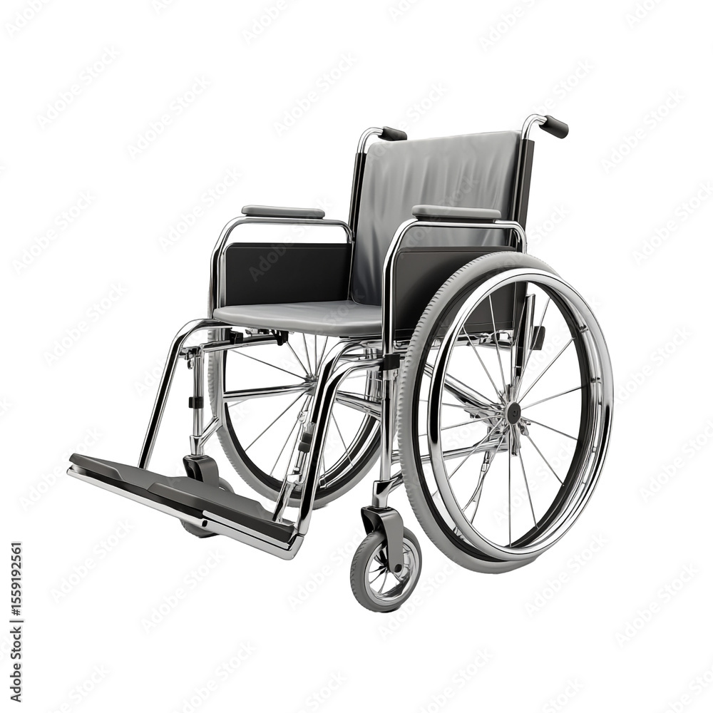 Fototapeta premium Chrome wheelchair on black background medical mobility equipment