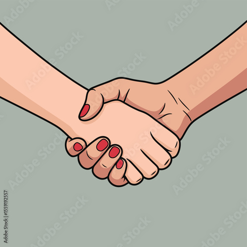Illustration of a handshake between two people showing partnership agreement and collaboration concept design