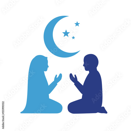 A man and women praying . islamic vector