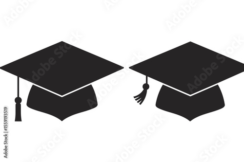 Two graduation caps in black and white representing academic achievement