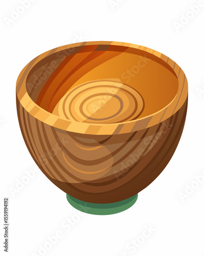 A handturned bowl made from a discarded tree trunk sanded and polished to highlight the woods natural grain.. Vector illustration