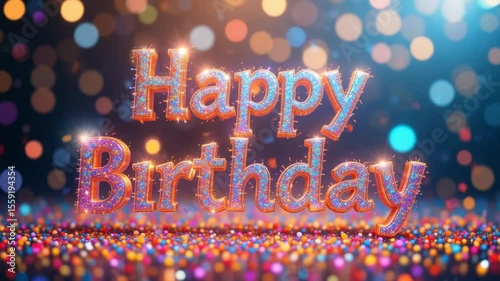 Animated Happy Birthday Greeting with Confetti and Bokeh Celebration Party