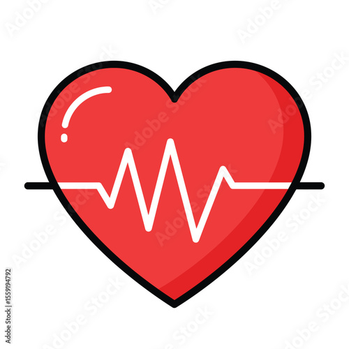 Red heart and heartbeat symbol illustrating health, love, and medical care with an ECG pulse line