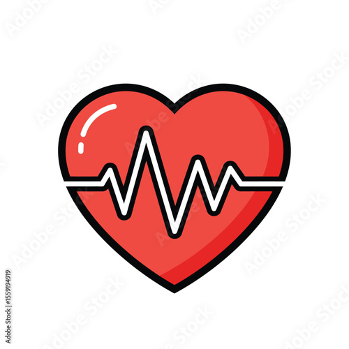 Red heart and heartbeat symbol illustrating health, love, and medical care with an ECG pulse line