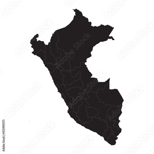 Political and geographical map of Peru with regions, borders, cities, rivers, Andes mountains, and terrain

