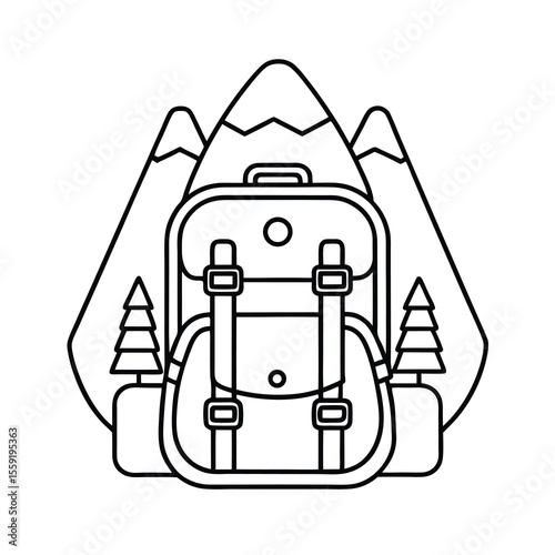 hiking backpack adventure line art