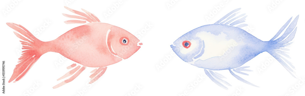 Fototapeta premium PNG Fishes as divider watercolor animal sea life.
