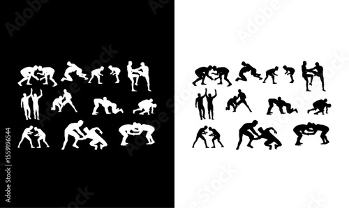 wrestlers silhouette vector illustration, silhouette of wrestler's illustration vector design, referee, fighting, sport, sport silhouette vector illustration, art, icon, man, people, game, women, 