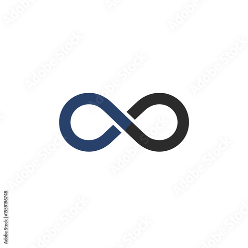 A 3D render of an abstract blue and gold infinity symbol, a metal ring design concept illustrating endless eternity