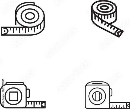 Collection of four simple line art icons representing measuring tapes silhouette
