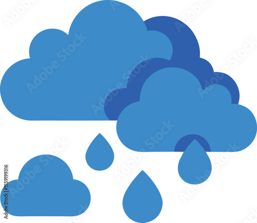 Blue clouds with raindrops falling, representing a rainy weather condition isolated on white background