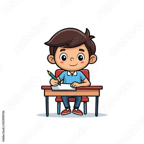 Cartoon Child Drawing at Desk