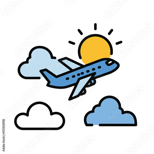 Airplane in the Sky Vector – Flying Aircraft, Travel Adventure, Aviation Silhouette